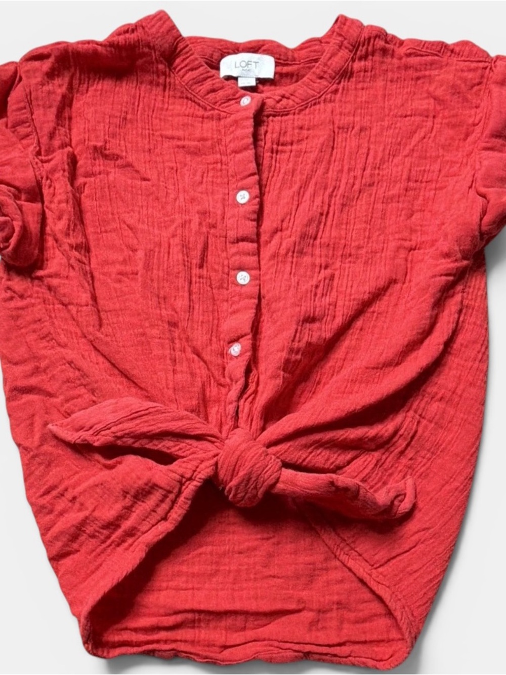 LOFT Outlet XS Red Gauze Button Front Flutter Sleeve Blouse Cotton Women’s Top